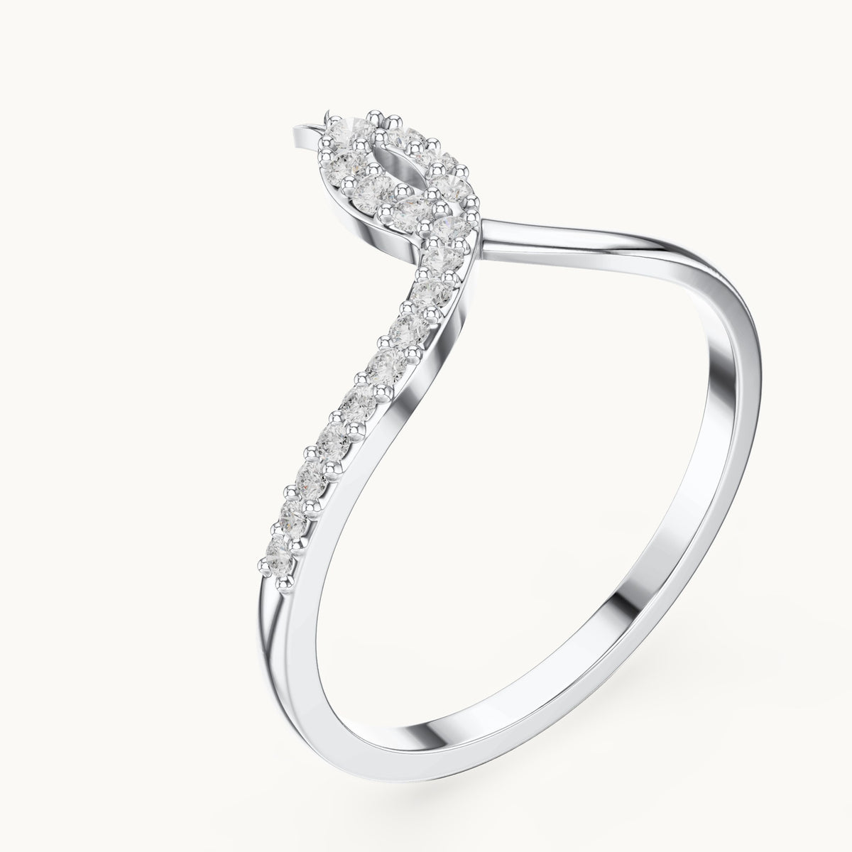 Round lab-grown diamond chevron loop ring in white gold, 0.13 CT TW, view 2