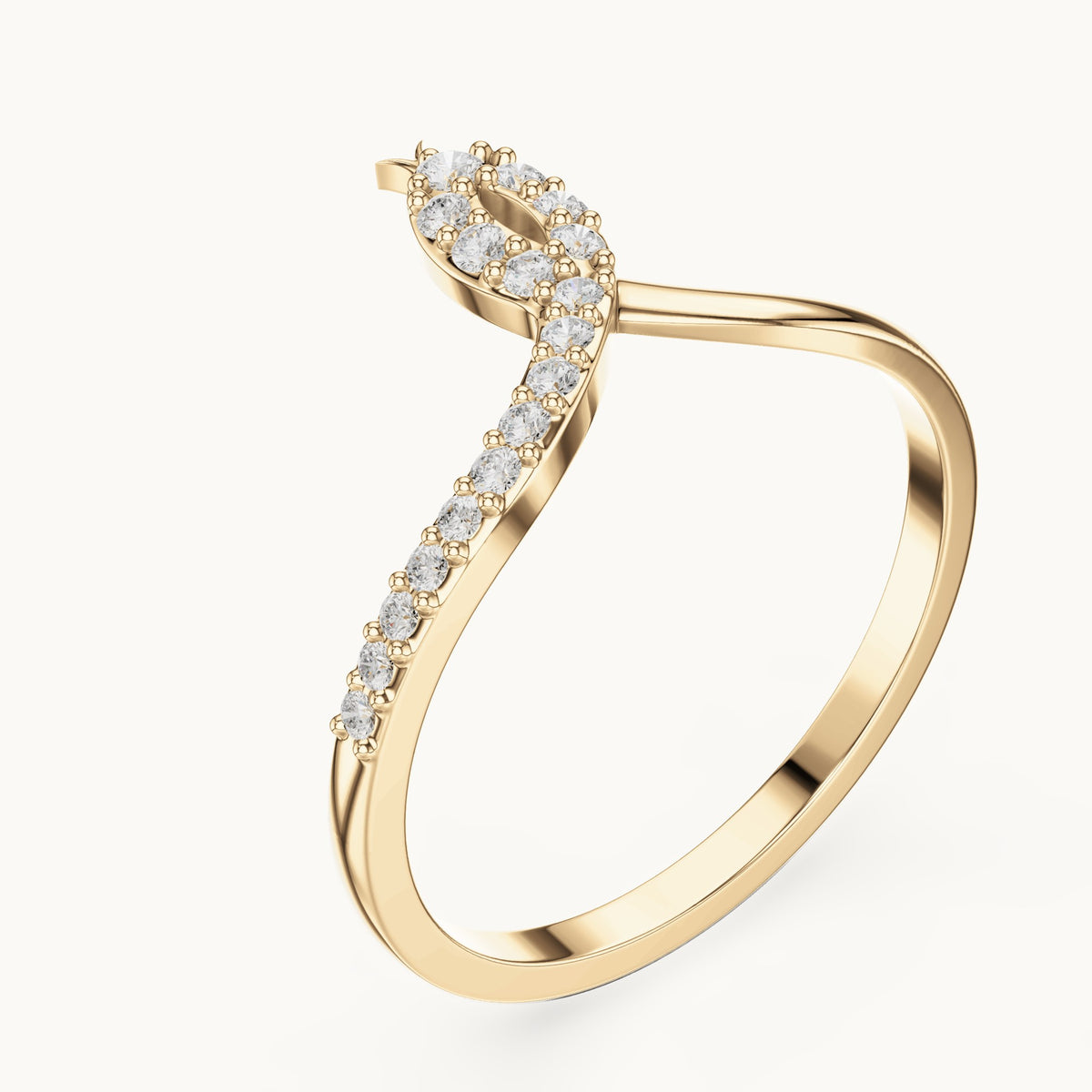 Round lab-grown diamond chevron loop ring in yellow gold, 0.13 CT TW, view 2