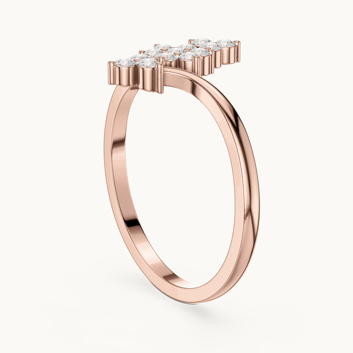 Round lab-grown diamond diagonal cluster bypass ring in rose gold, 0.20 CT TW, view 1