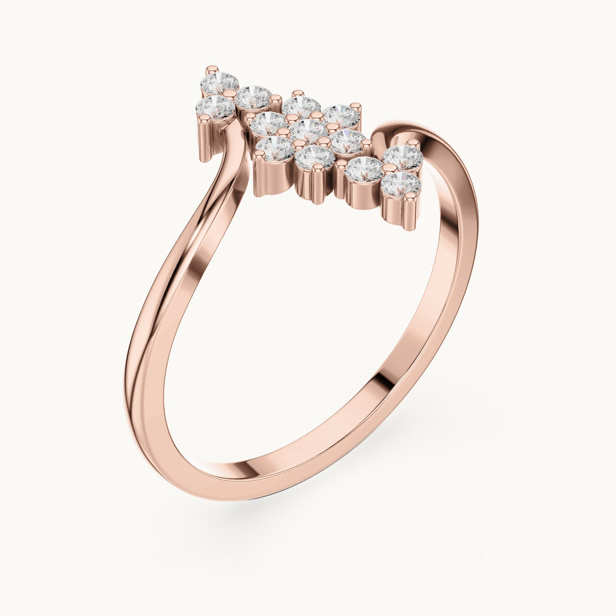 Round lab-grown diamond diagonal cluster bypass ring in rose gold, 0.20 CT TW, view 2