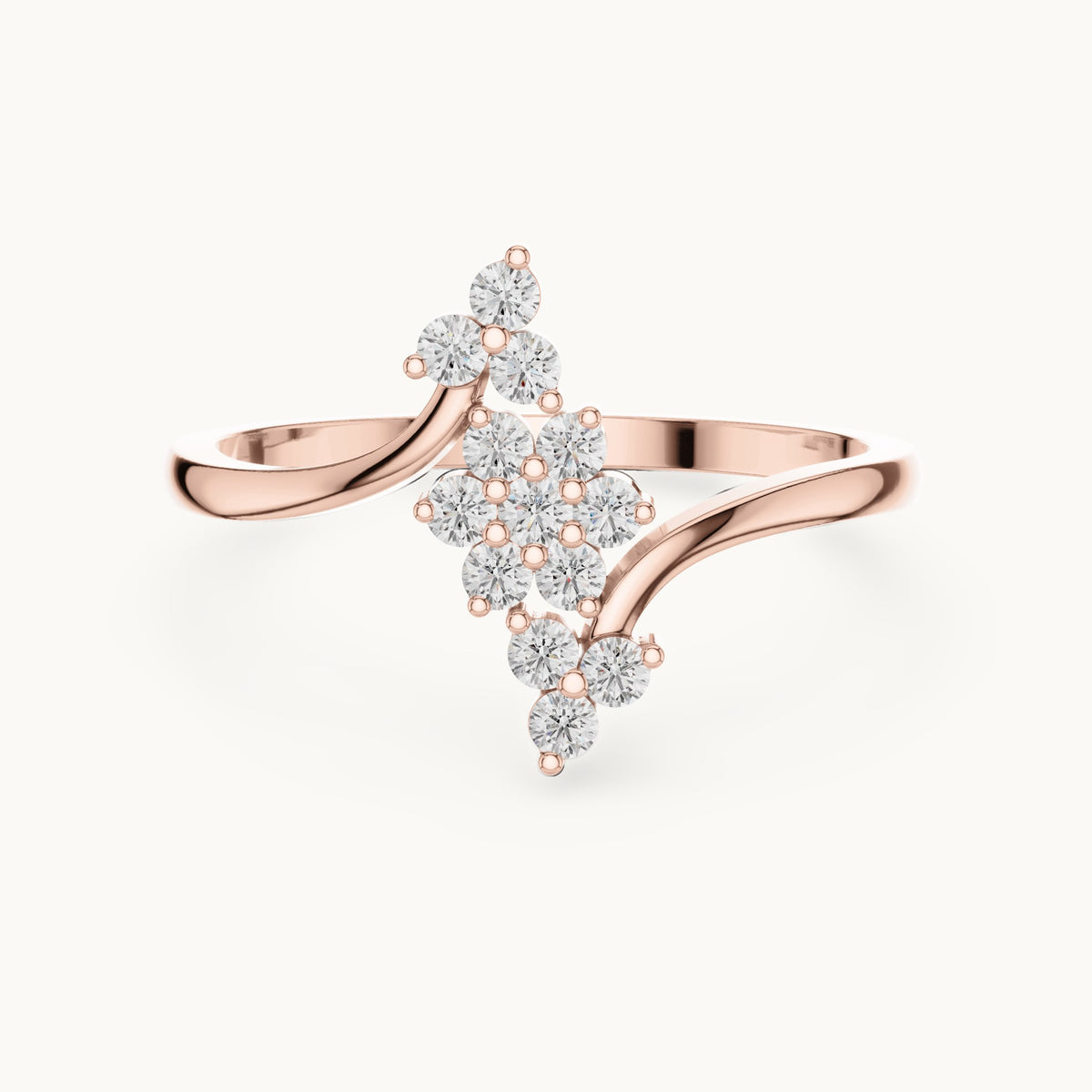 Round lab-grown diamond diagonal cluster bypass ring in rose gold, 0.20 CT TW, view 4
