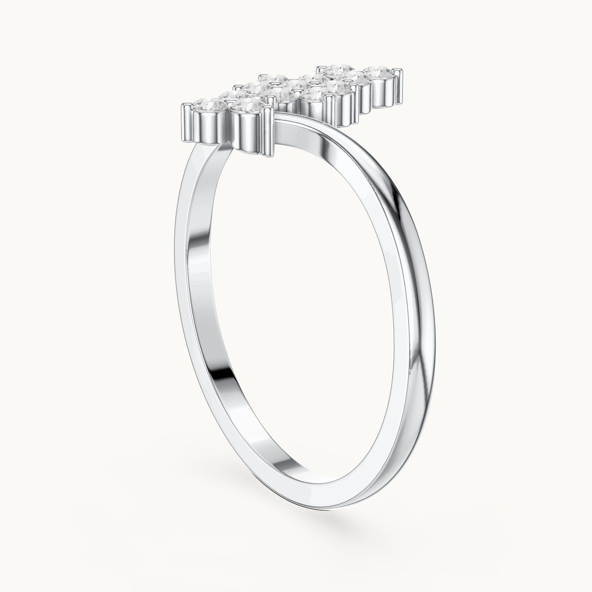 Round lab-grown diamond diagonal cluster bypass ring in white gold, 0.20 CT TW, view 1