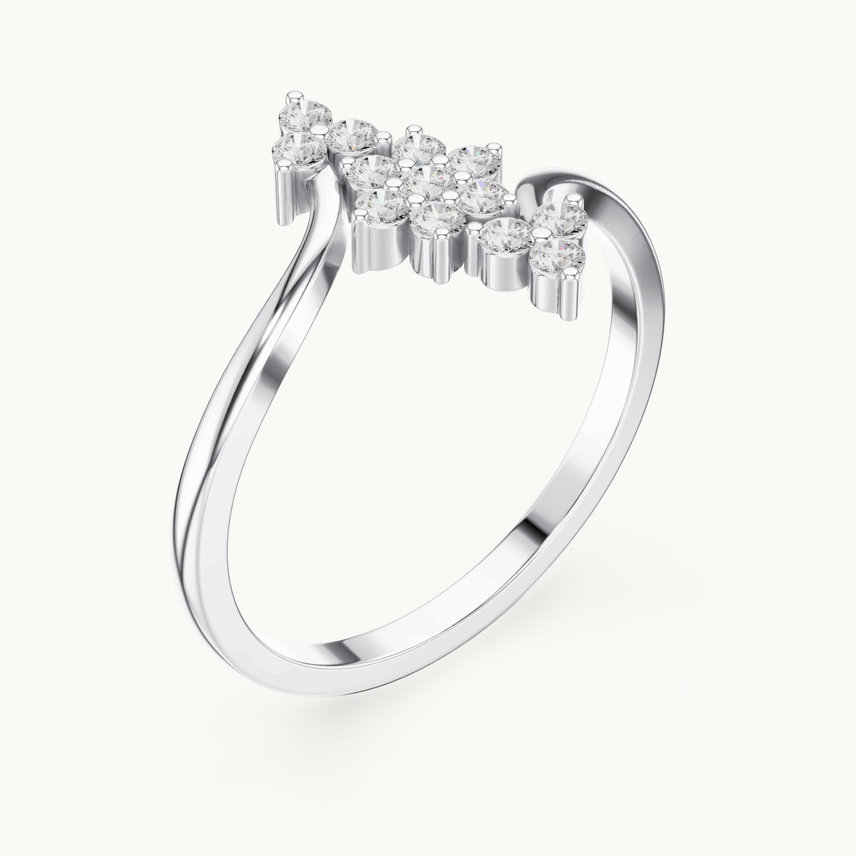 Round lab-grown diamond diagonal cluster bypass ring in white gold, 0.20 CT TW, view 2