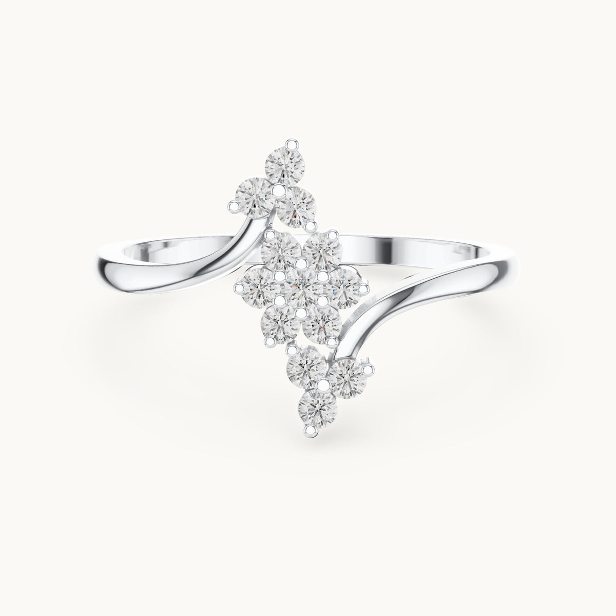 Round lab-grown diamond diagonal cluster bypass ring in white gold, 0.20 CT TW, view 4