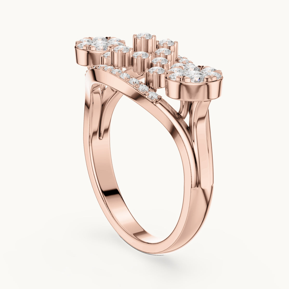 Round lab-grown diamond lattice cluster cocktail ring in rose gold, 0.696 CT TW, view 1