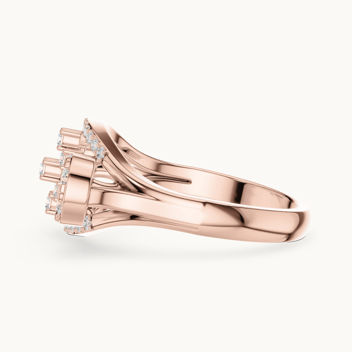 Round lab-grown diamond lattice cluster cocktail ring in rose gold, 0.696 CT TW, view 3