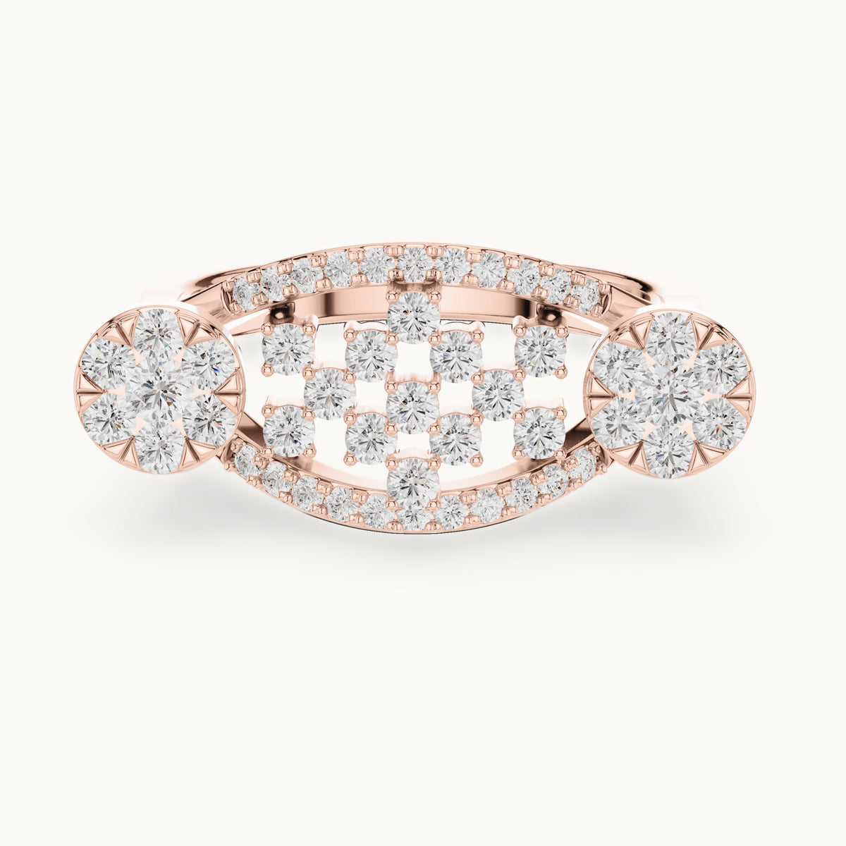 Round lab-grown diamond lattice cluster cocktail ring in rose gold, 0.696 CT TW, view 4