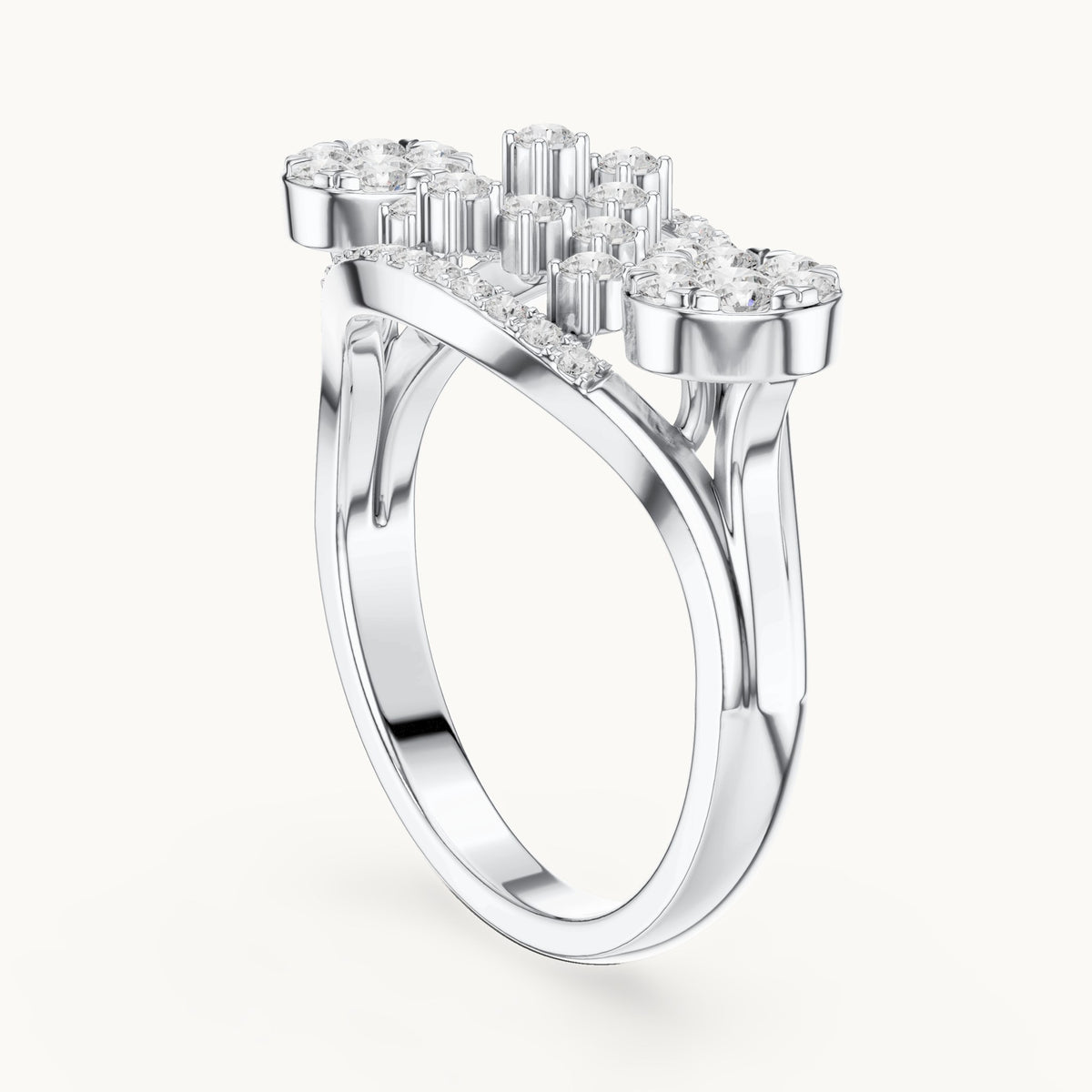 Round lab-grown diamond lattice cluster cocktail ring in white gold, 0.696 CT TW, view 1