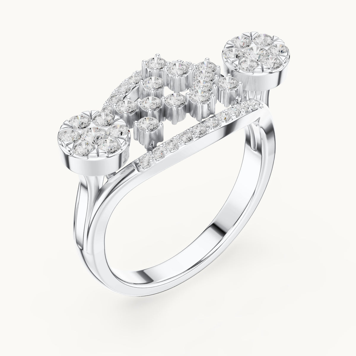 Round lab-grown diamond lattice cluster cocktail ring in white gold, 0.696 CT TW, view 2