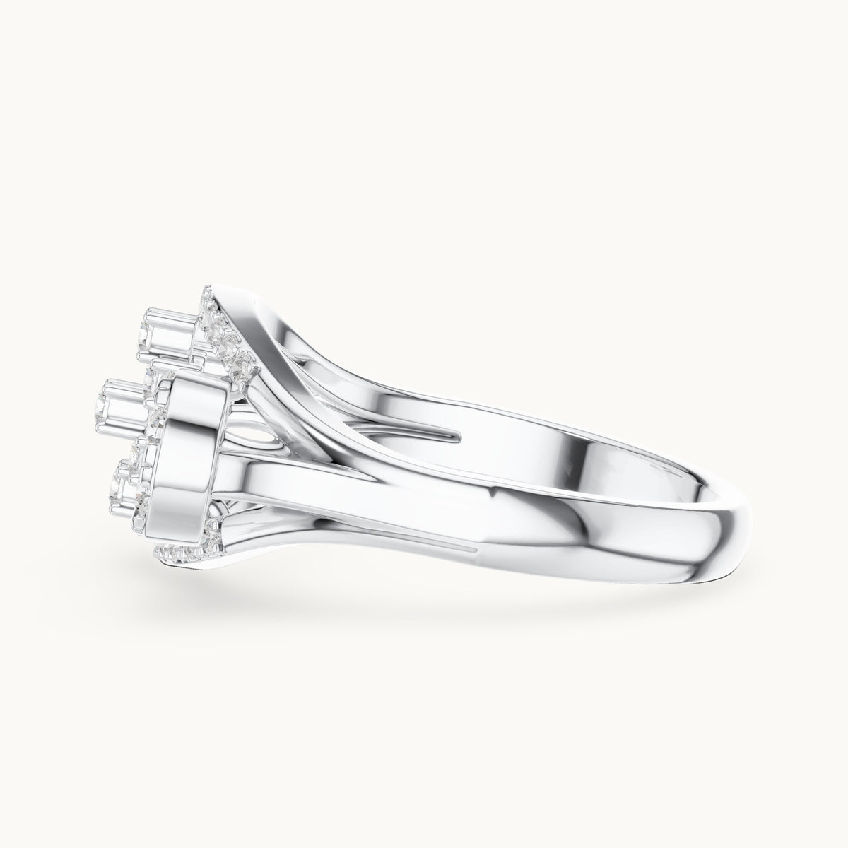 Round lab-grown diamond lattice cluster cocktail ring in white gold, 0.696 CT TW, view 3