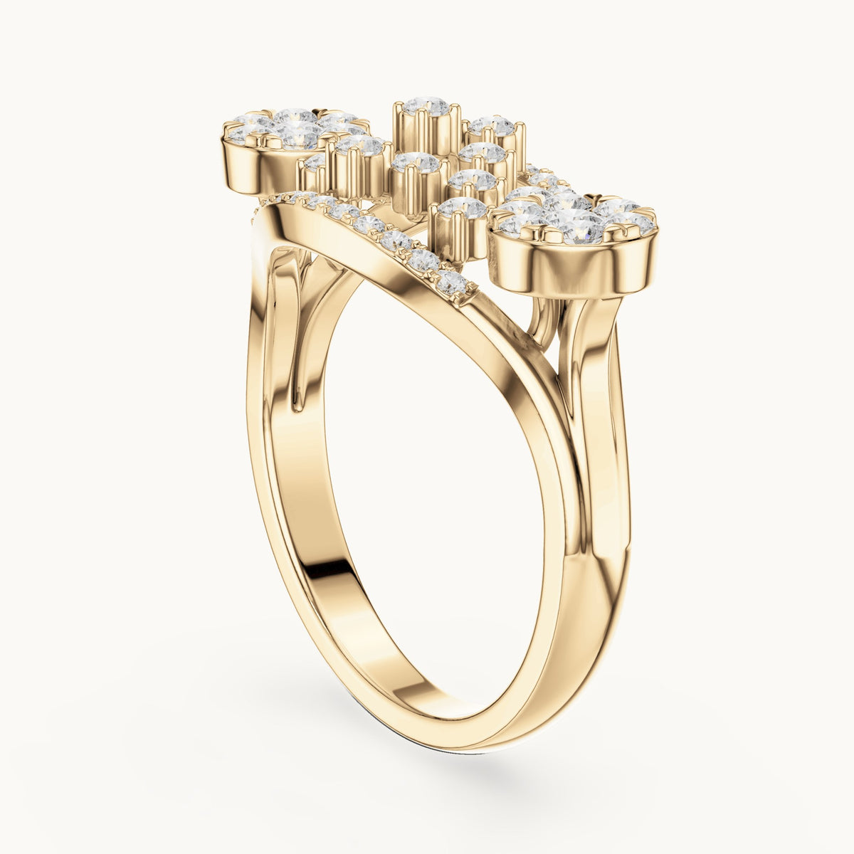 Round lab-grown diamond lattice cluster cocktail ring in yellow gold, 0.696 CT TW, view 1