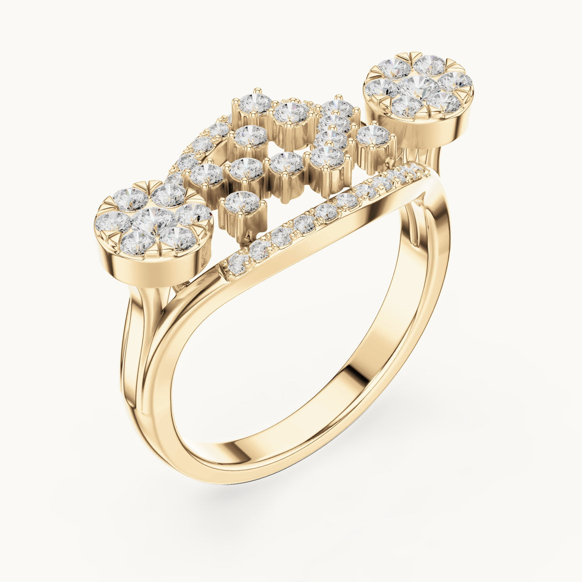 Round lab-grown diamond lattice cluster cocktail ring in yellow gold, 0.696 CT TW, view 2