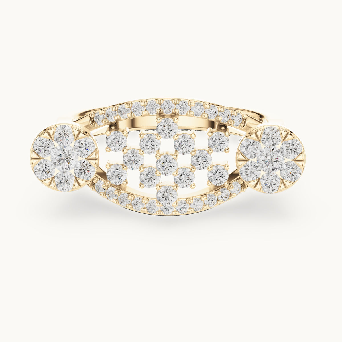 Round lab-grown diamond lattice cluster cocktail ring in yellow gold, 0.696 CT TW, view 4