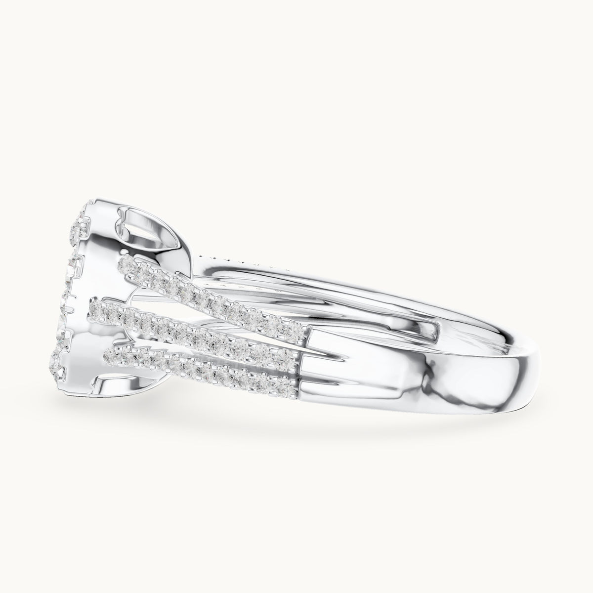 Round lab-grown diamond oval cluster split shank ring in white gold, 0.94 CT TW, view 3