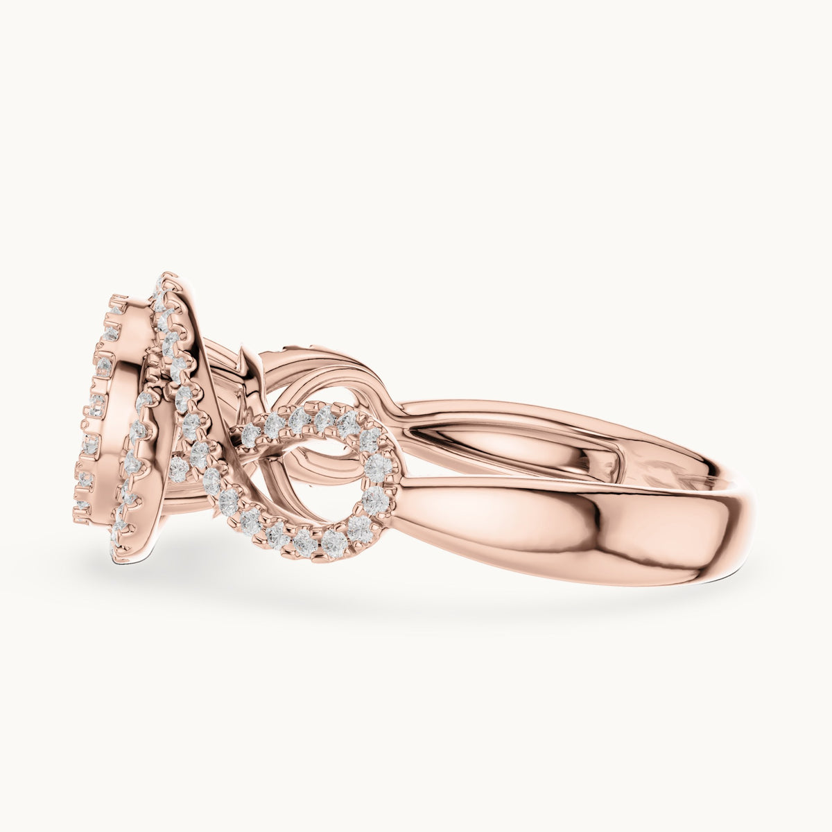 Round lab-grown diamond cluster double halo ring in rose gold, 0.656 CT TW, view 3
