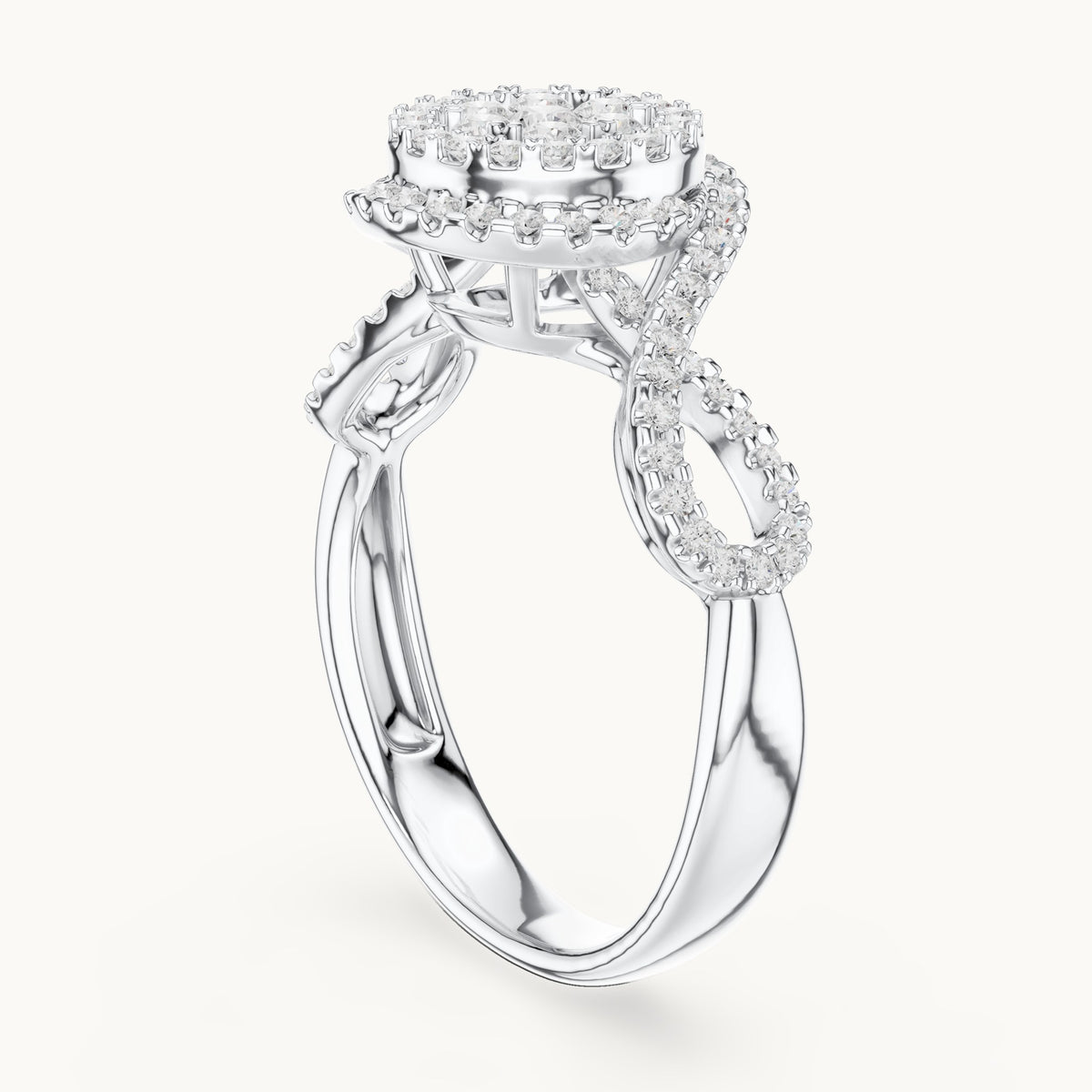 Round lab-grown diamond cluster double halo ring in white gold, 0.656 CT TW, view 1