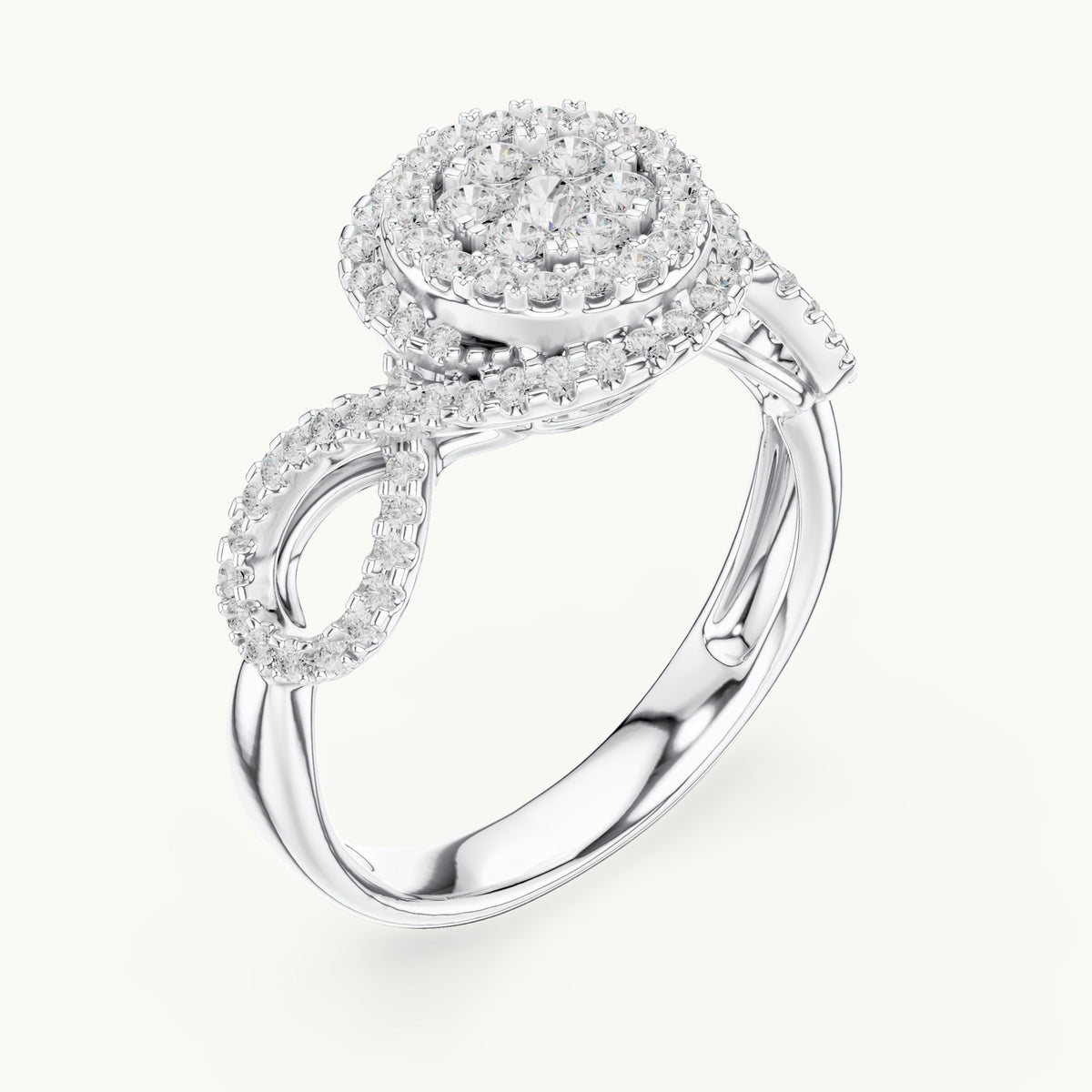 Round lab-grown diamond cluster double halo ring in white gold, 0.656 CT TW, view 2