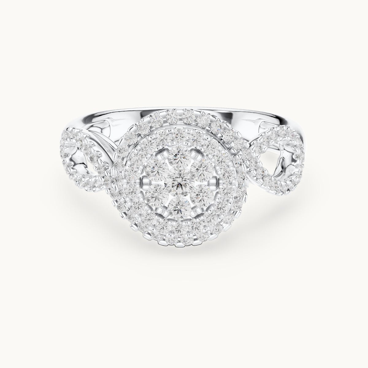 Round lab-grown diamond cluster double halo ring in white gold, 0.656 CT TW, view 4
