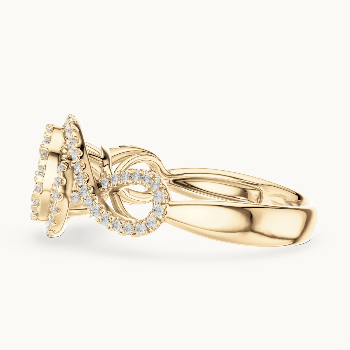 Round lab-grown diamond cluster double halo ring in yellow gold, 0.656 CT TW, view 3