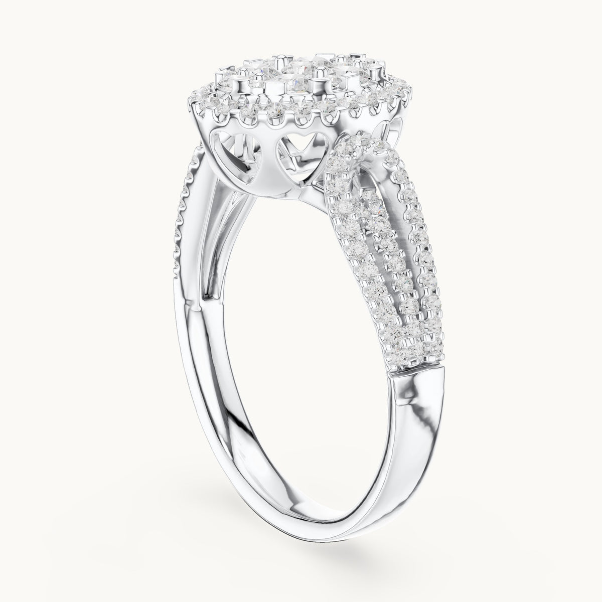 Round lab-grown diamond oval cluster halo ring in white gold, 0.823 CT TW, view 1