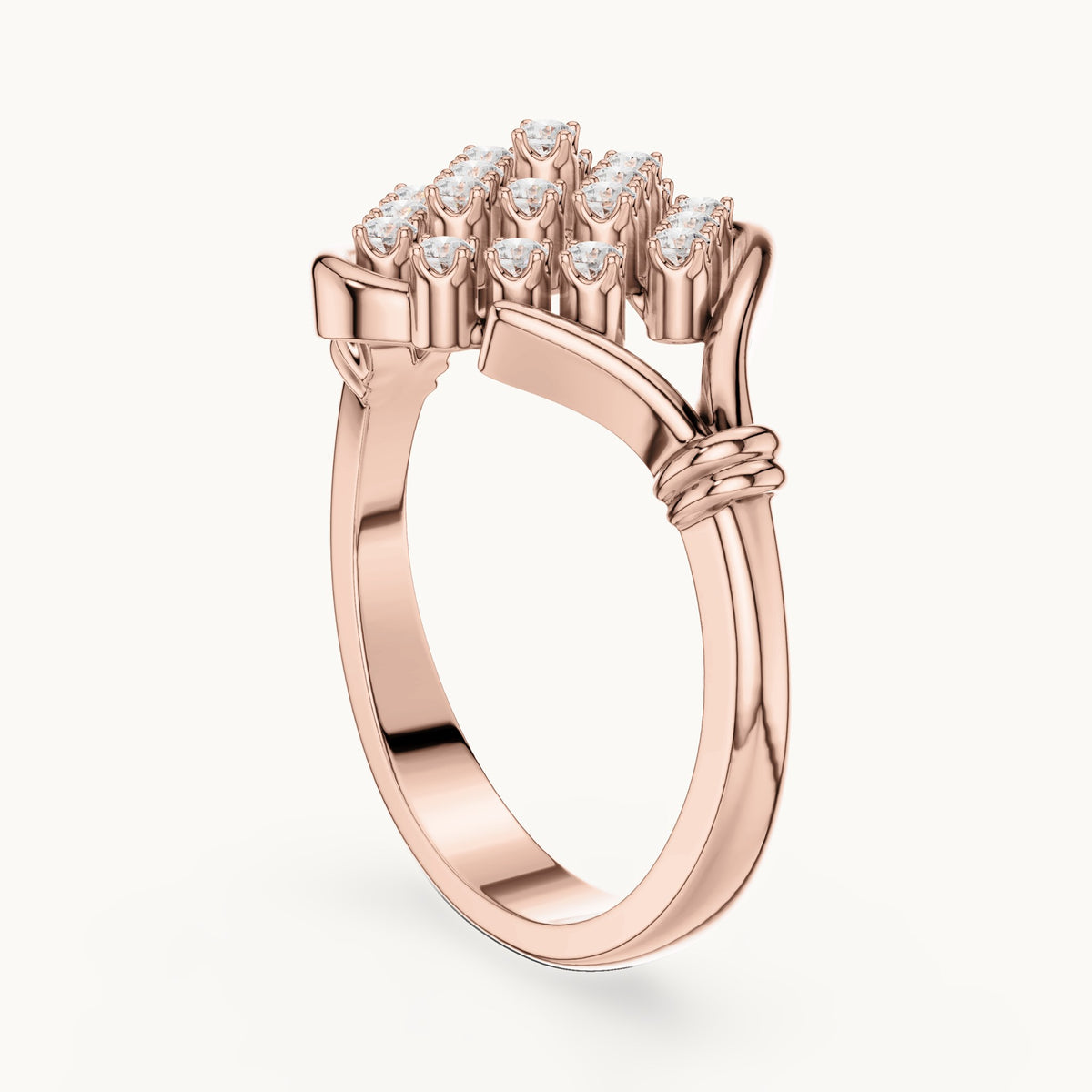 Round lab-grown diamond lattice cluster ring in rose gold, 0.336 CT TW, view 1