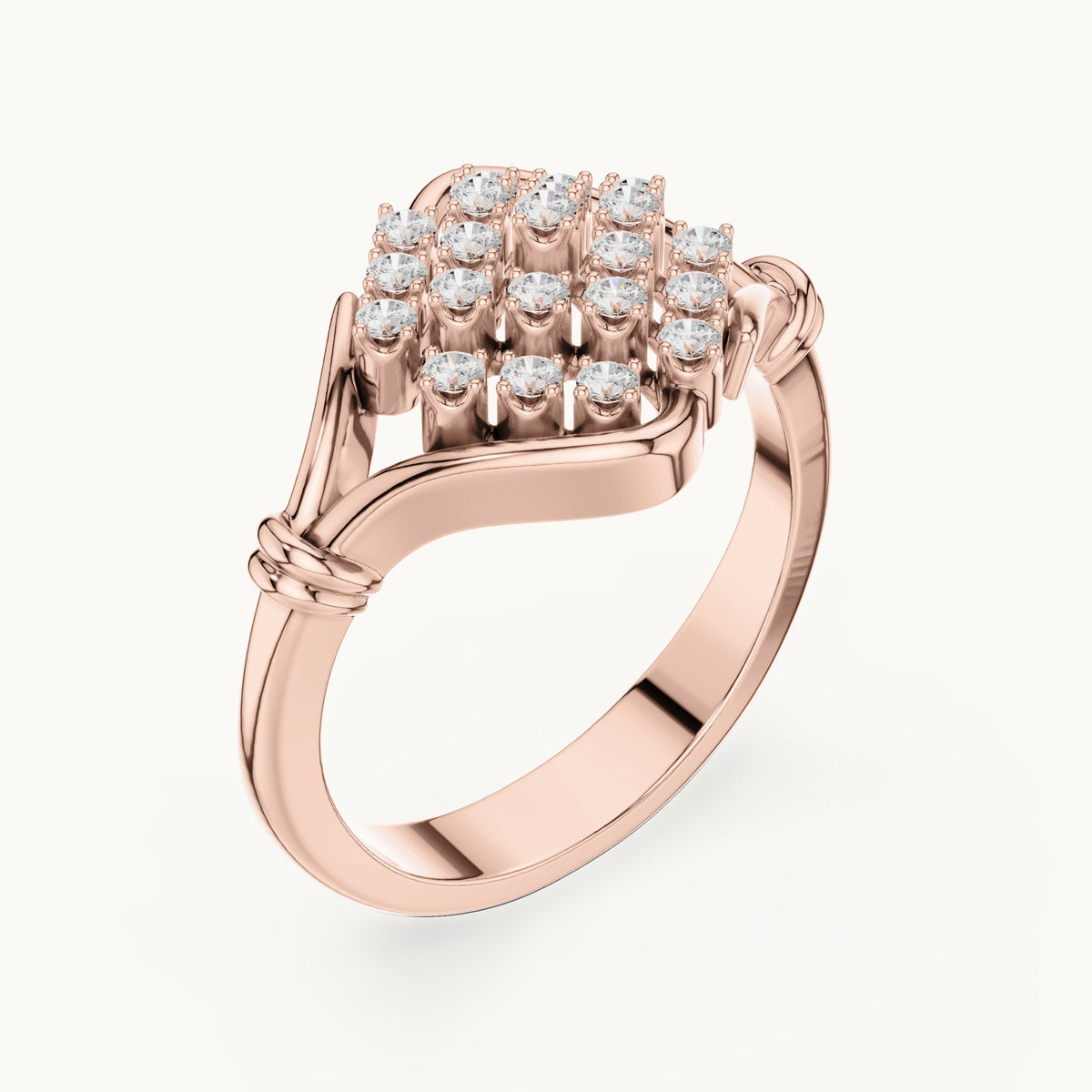 Round lab-grown diamond lattice cluster ring in rose gold, 0.336 CT TW, view 2