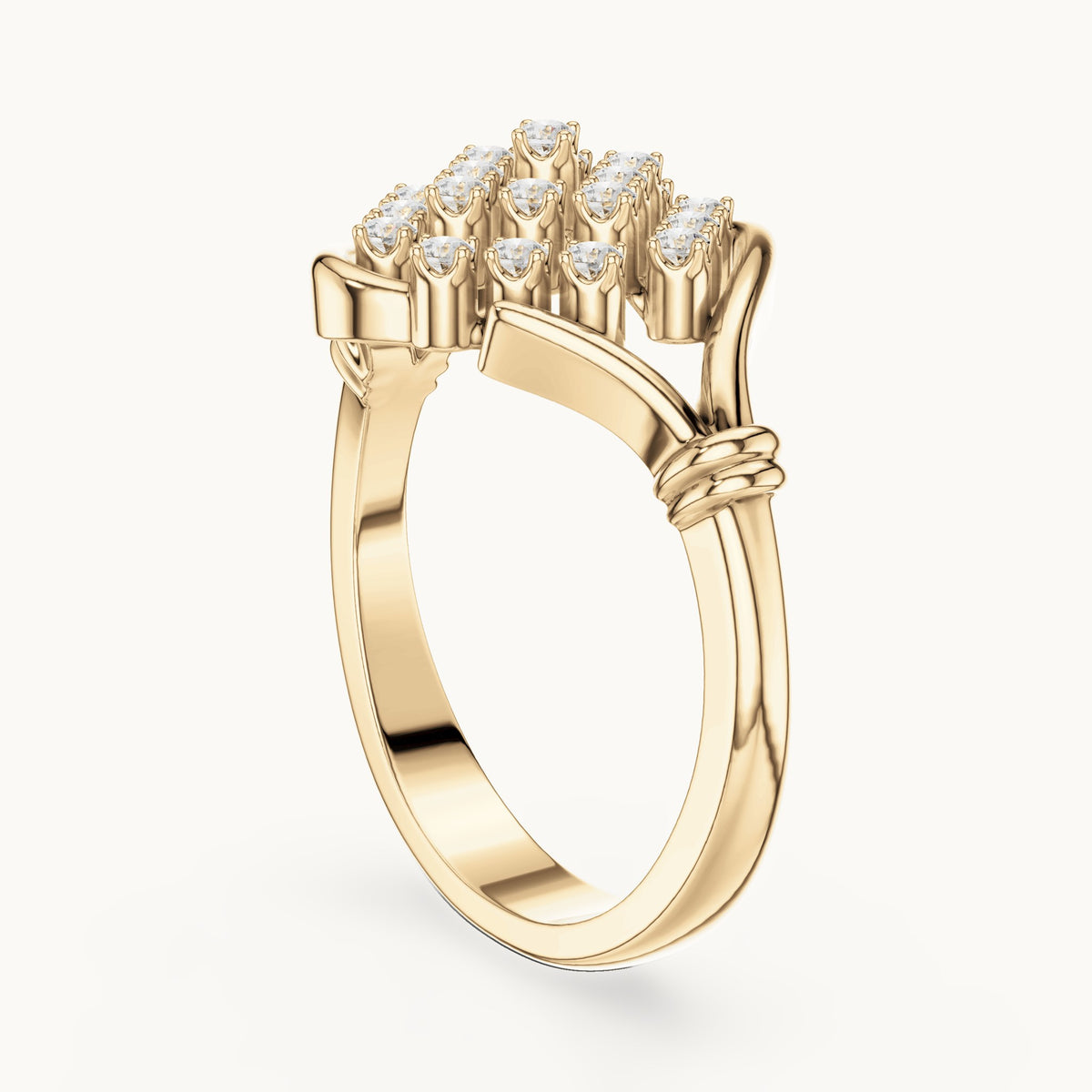 Round lab-grown diamond lattice cluster ring in yellow gold, 0.336 CT TW, view 1