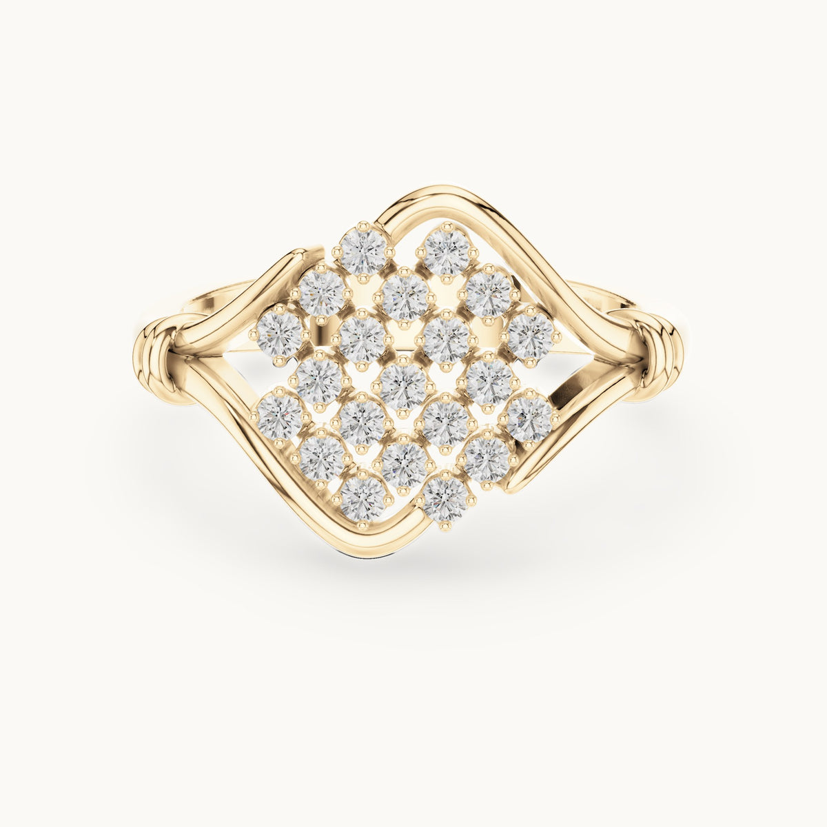 Round lab-grown diamond lattice cluster ring in yellow gold, 0.336 CT TW, view 4