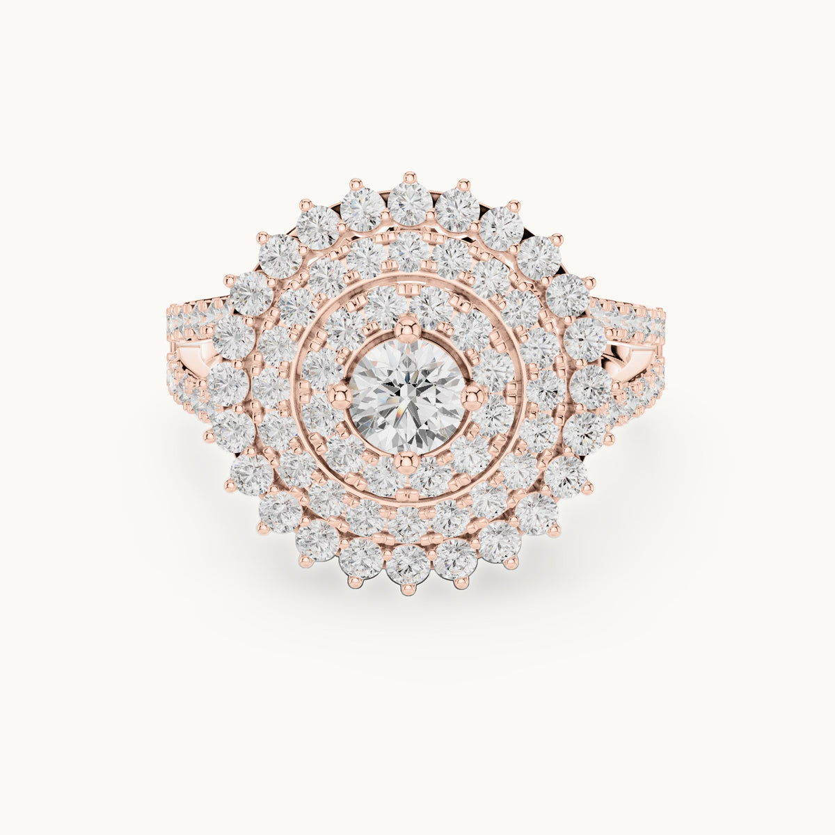 Round lab-grown diamond tiered halo cocktail ring in rose gold, 1.44 CT TW, view 4