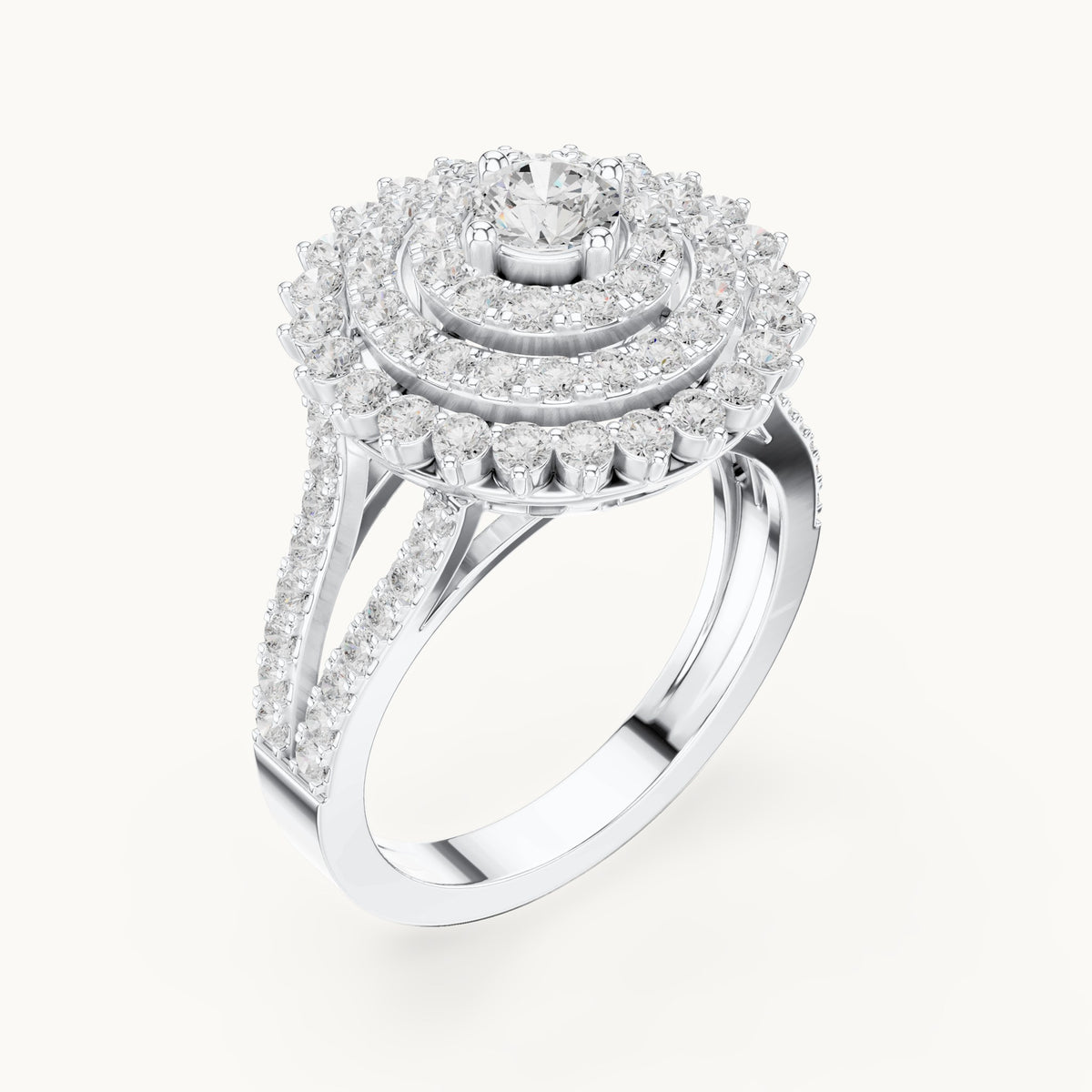 Round lab-grown diamond tiered halo cocktail ring in white gold, 1.44 CT TW, view 2