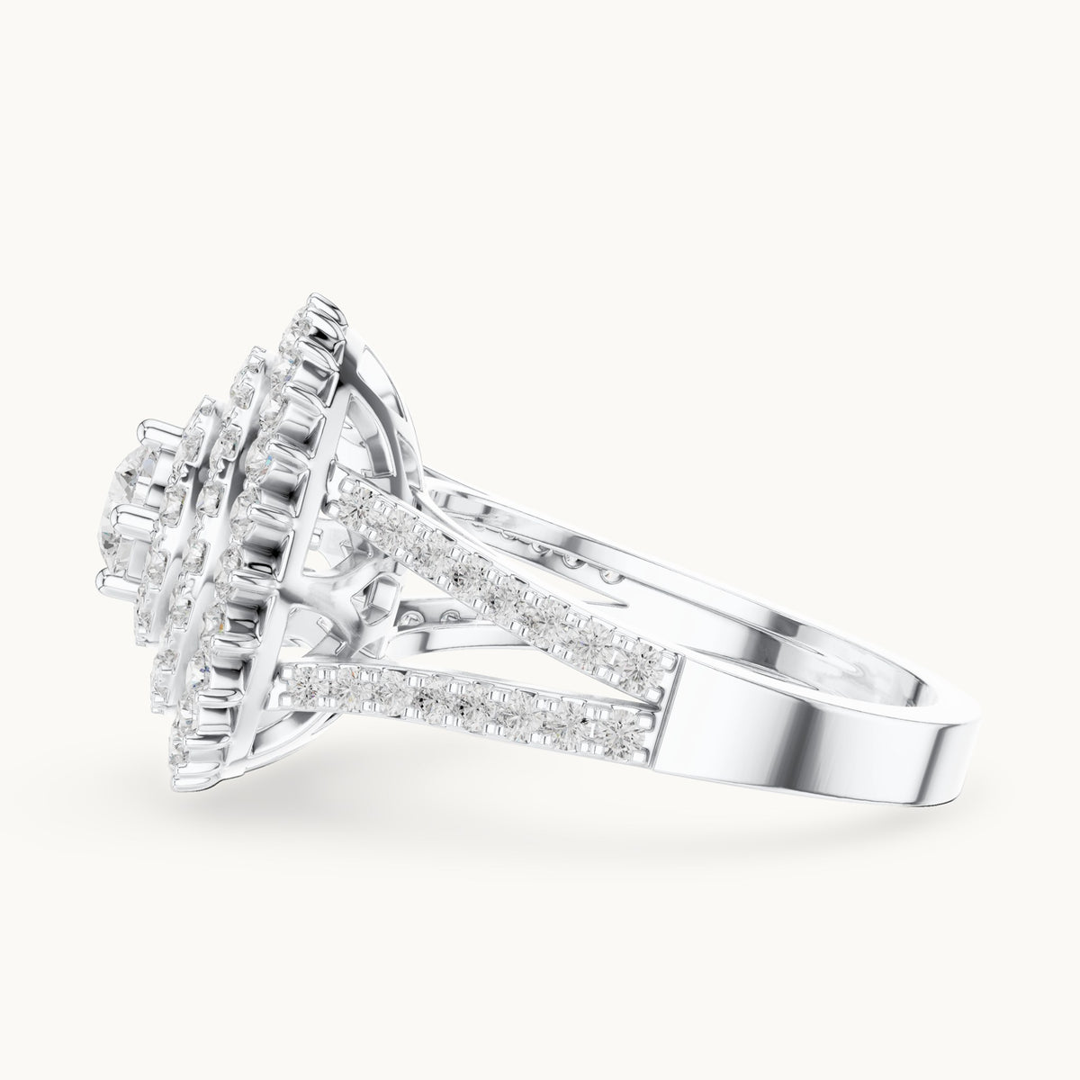 Round lab-grown diamond tiered halo cocktail ring in white gold, 1.44 CT TW, view 3