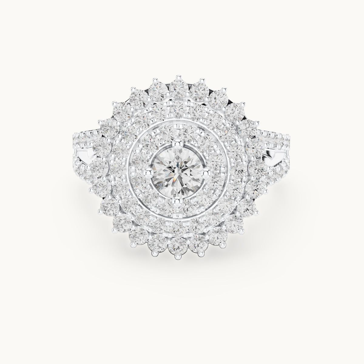 Round lab-grown diamond tiered halo cocktail ring in white gold, 1.44 CT TW, view 4
