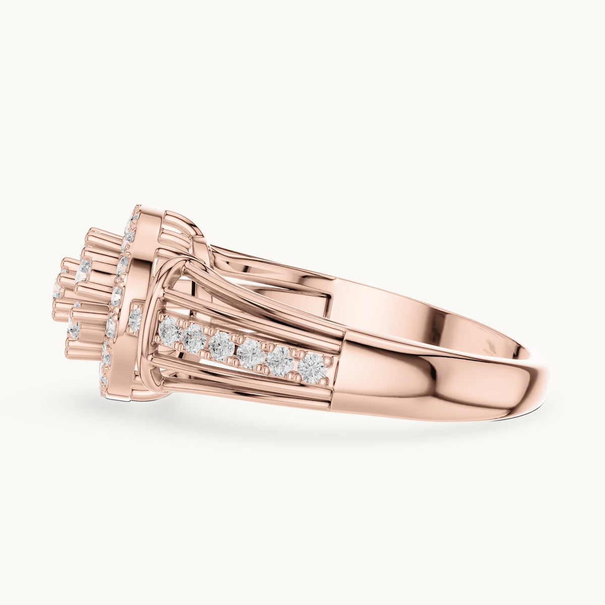 Round lab-grown diamond cluster halo ring in rose gold, 0.497 CT TW, view 3