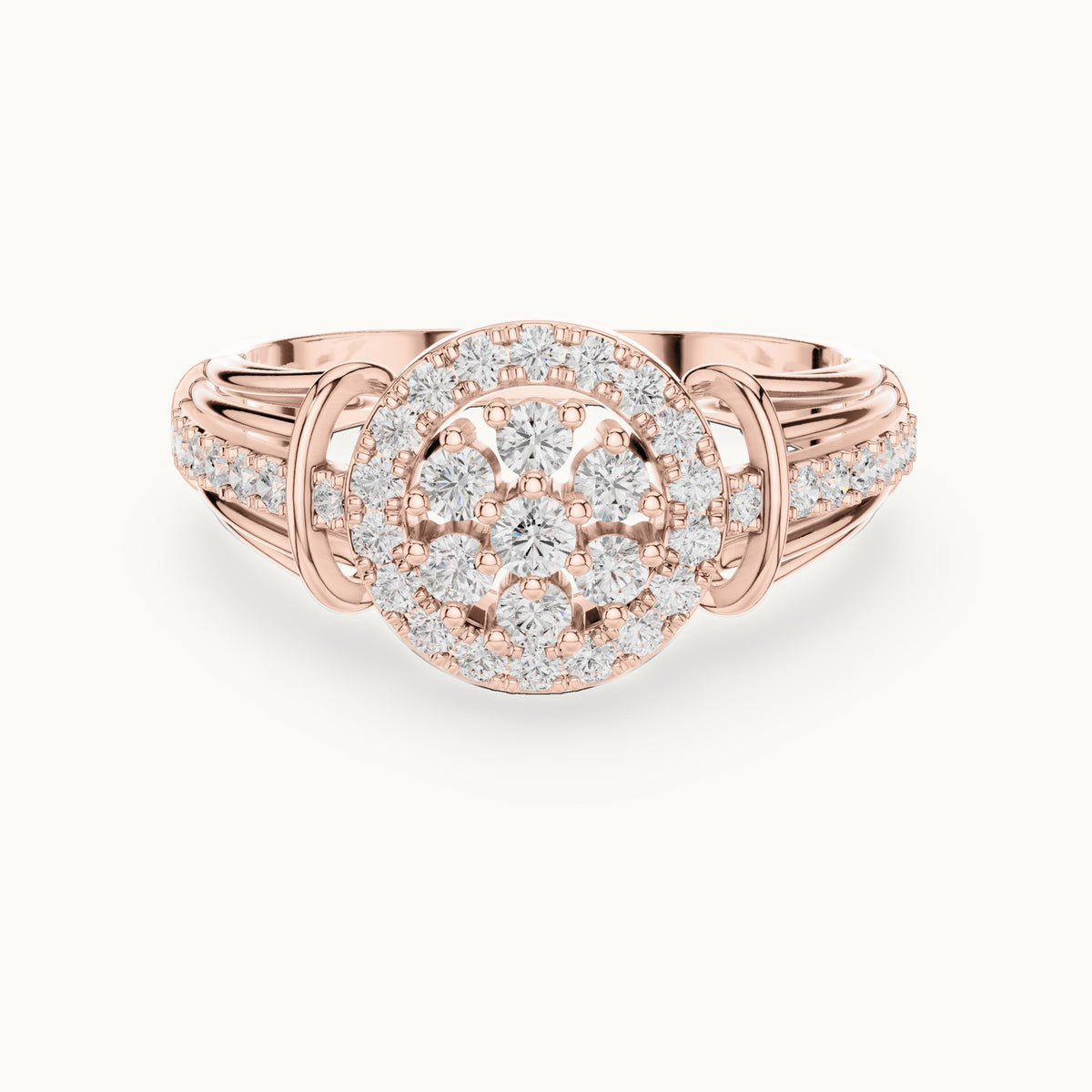Round lab-grown diamond cluster halo ring in rose gold, 0.497 CT TW, view 4