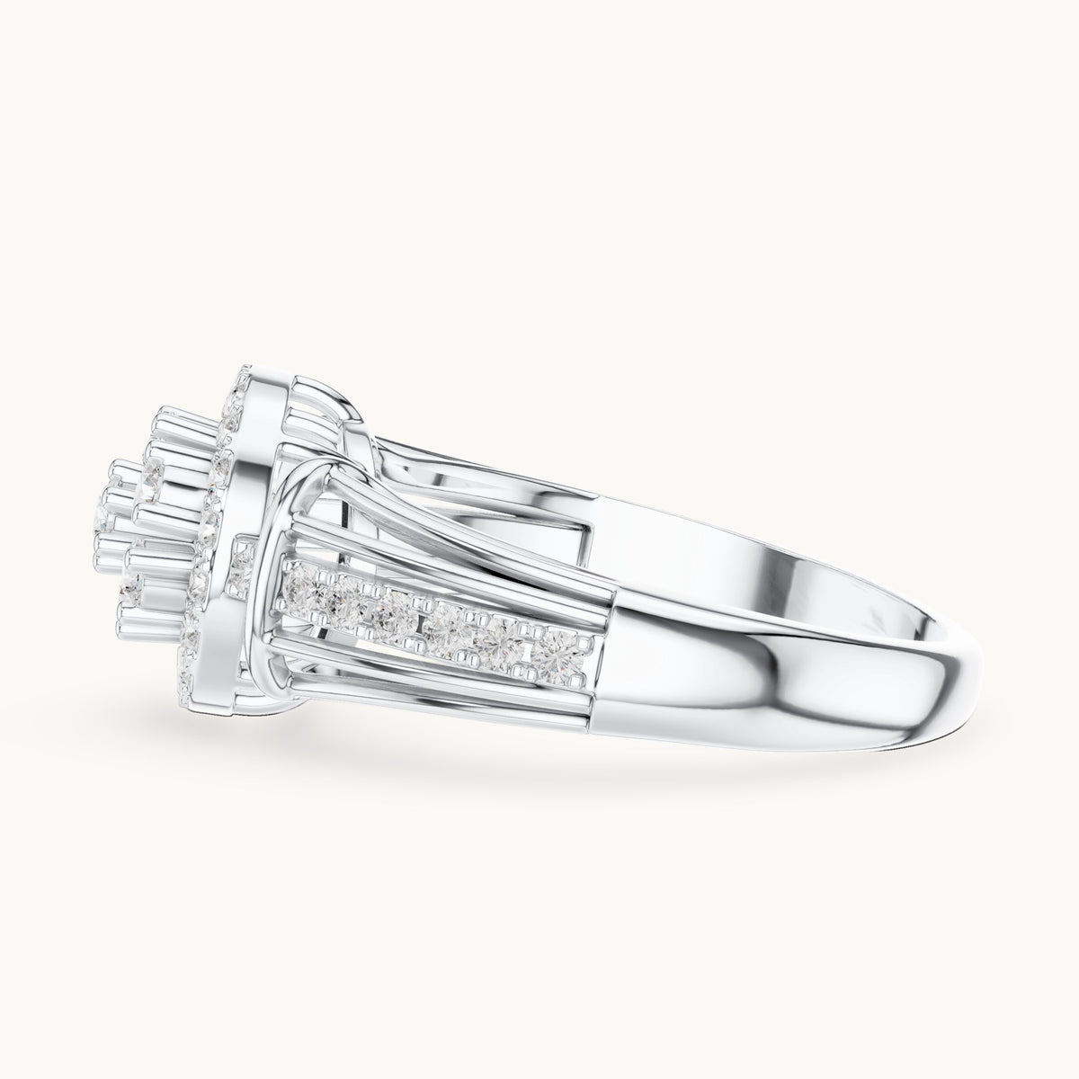 Round lab-grown diamond cluster halo ring in white gold, 0.497 CT TW, view 3