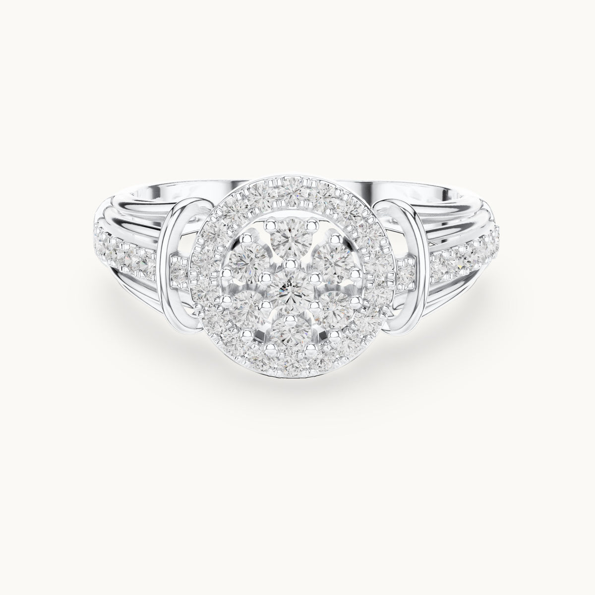 Round lab-grown diamond cluster halo ring in white gold, 0.497 CT TW, view 4
