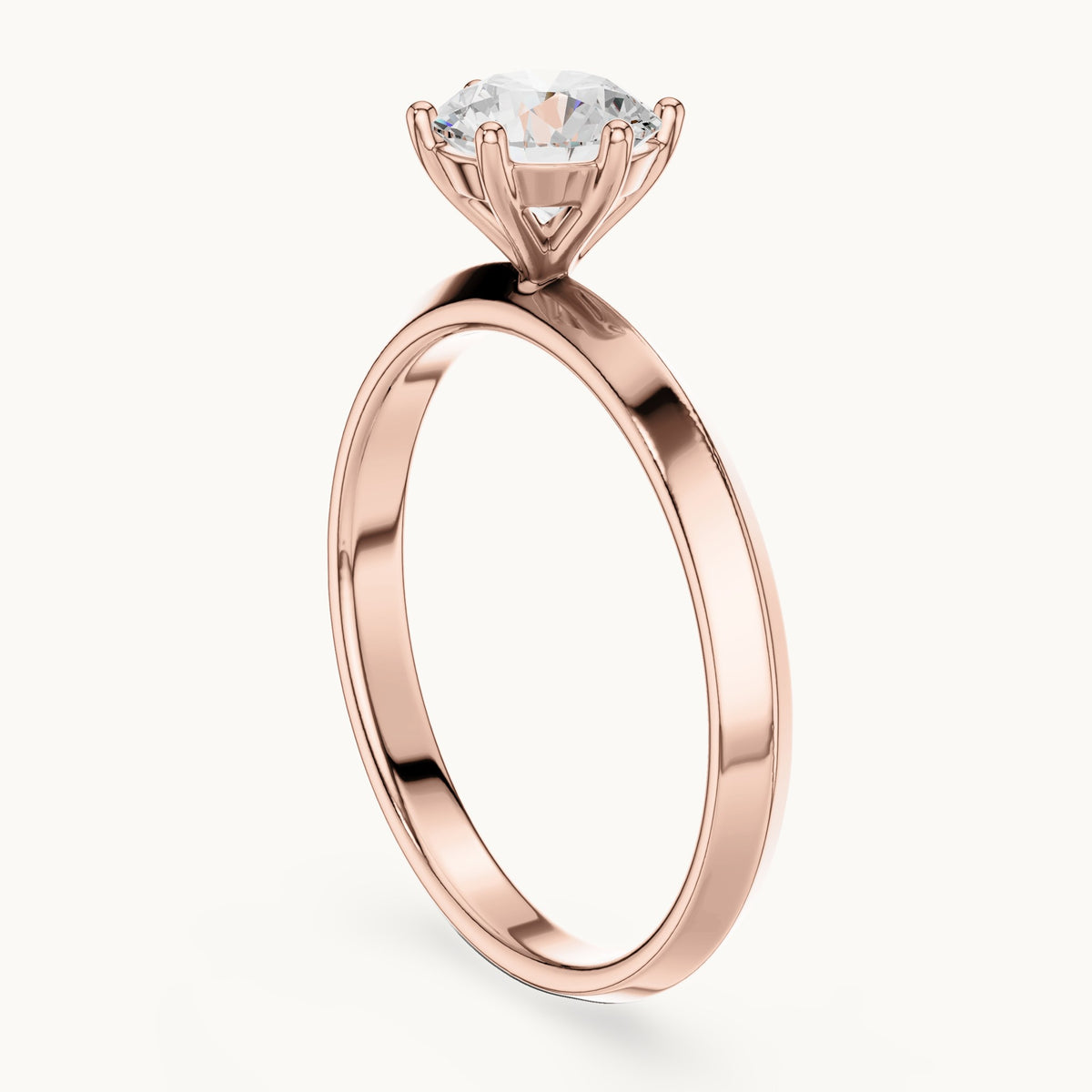 Round lab-grown diamond six-prong solitaire engagement ring in rose gold, 0.80 CT TW, view 1