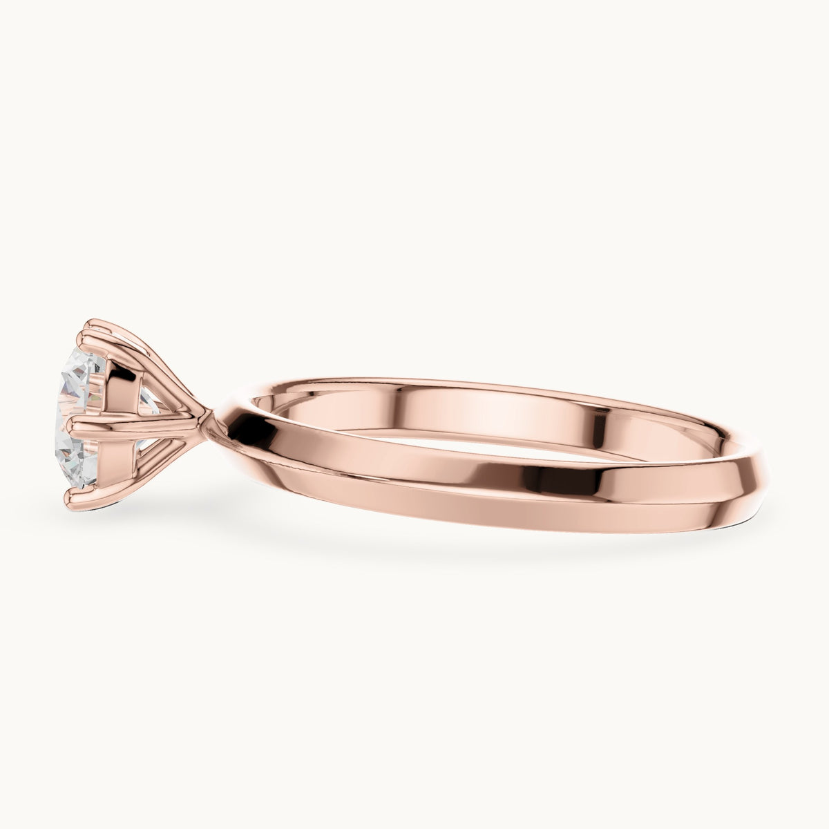 Round lab-grown diamond six-prong solitaire engagement ring in rose gold, 0.80 CT TW, view 3