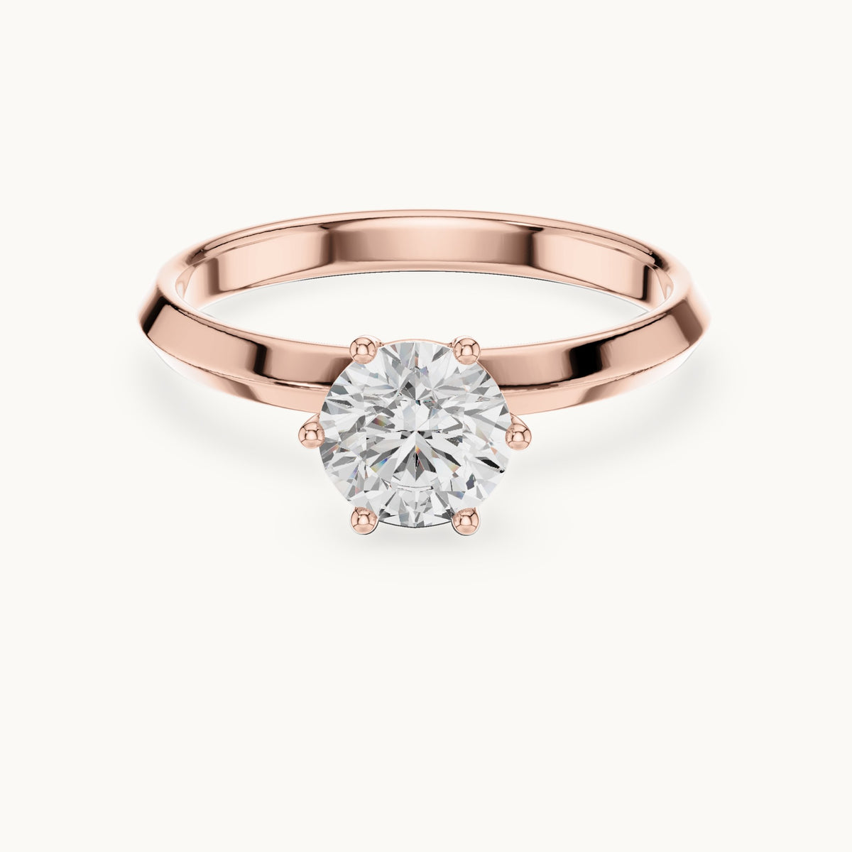 Round lab-grown diamond six-prong solitaire engagement ring in rose gold, 0.80 CT TW, view 4