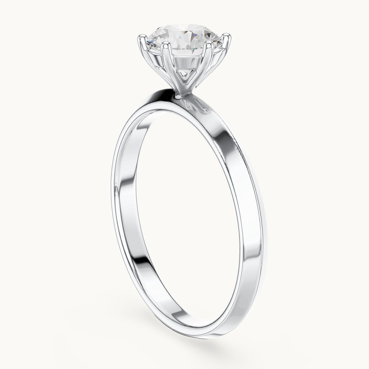 Round lab-grown diamond six-prong solitaire engagement ring in white gold, 0.80 CT TW, view 1