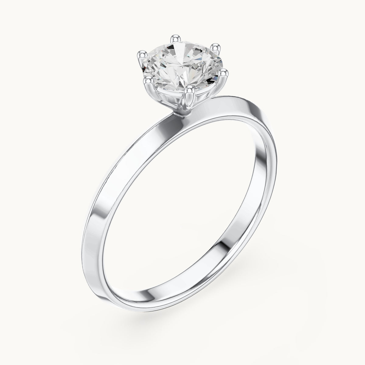Round lab-grown diamond six-prong solitaire engagement ring in white gold, 0.80 CT TW, view 2