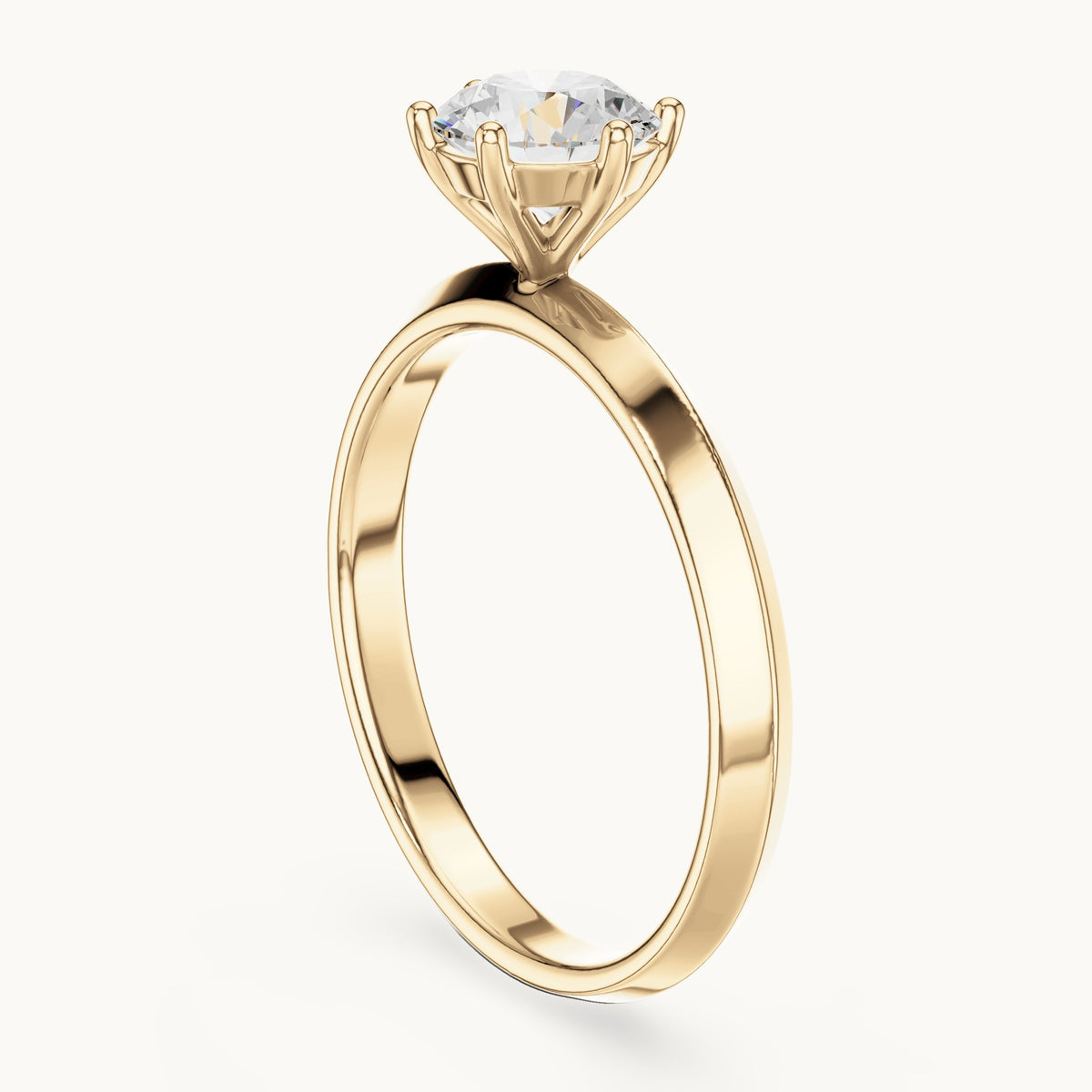 Round lab-grown diamond six-prong solitaire engagement ring in yellow gold, 0.80 CT TW, view 1