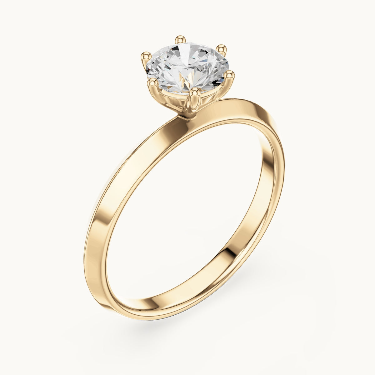 Round lab-grown diamond six-prong solitaire engagement ring in yellow gold, 0.80 CT TW, view 2