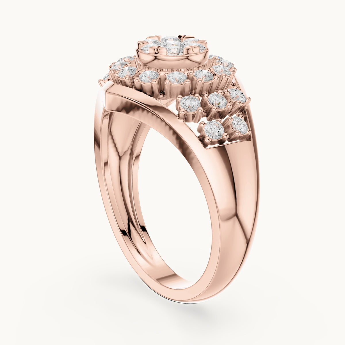 Round lab-grown diamond cluster dome cocktail ring in rose gold, 0.705 CT TW, view 1