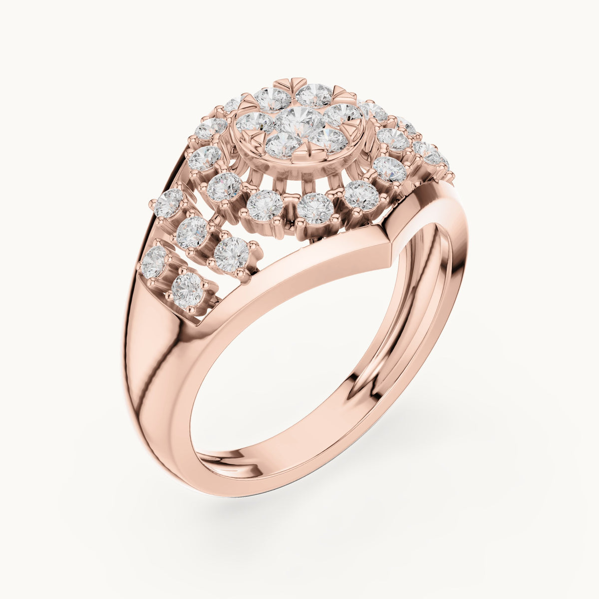 Round lab-grown diamond cluster dome cocktail ring in rose gold, 0.705 CT TW, view 2