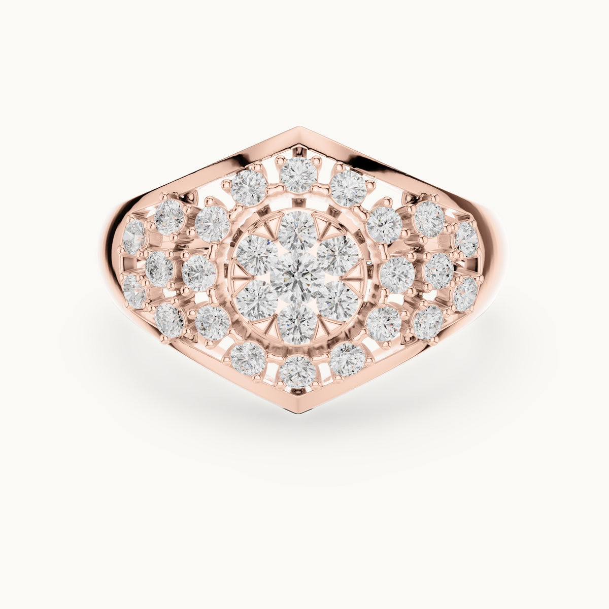 Round lab-grown diamond cluster dome cocktail ring in rose gold, 0.705 CT TW, view 4