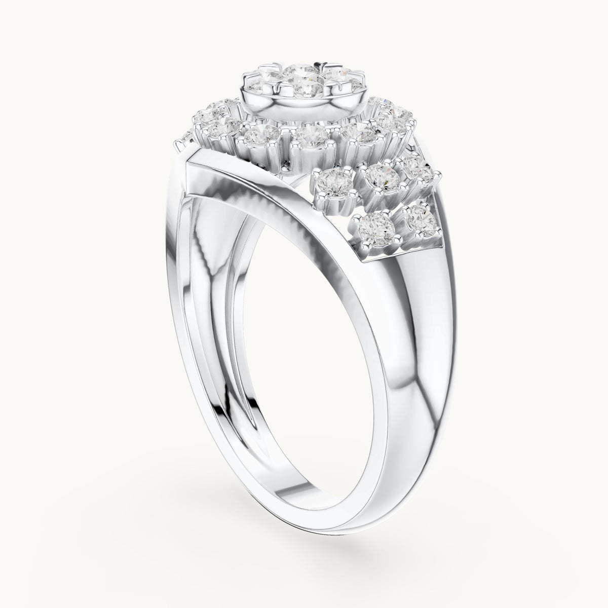 Round lab-grown diamond cluster dome cocktail ring in white gold, 0.705 CT TW, view 1