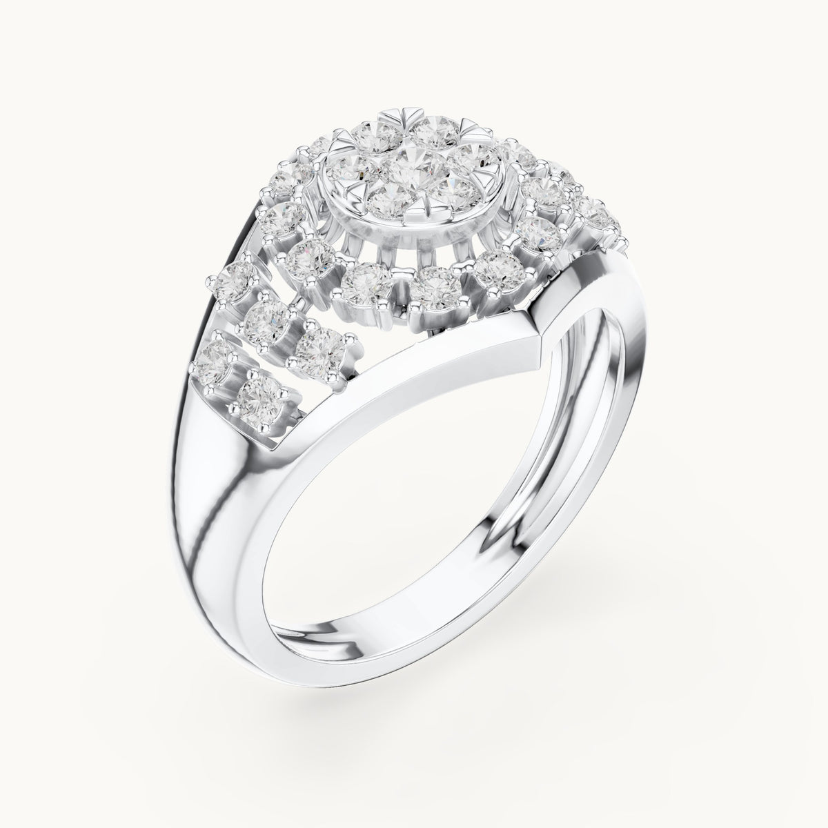 Round lab-grown diamond cluster dome cocktail ring in white gold, 0.705 CT TW, view 2