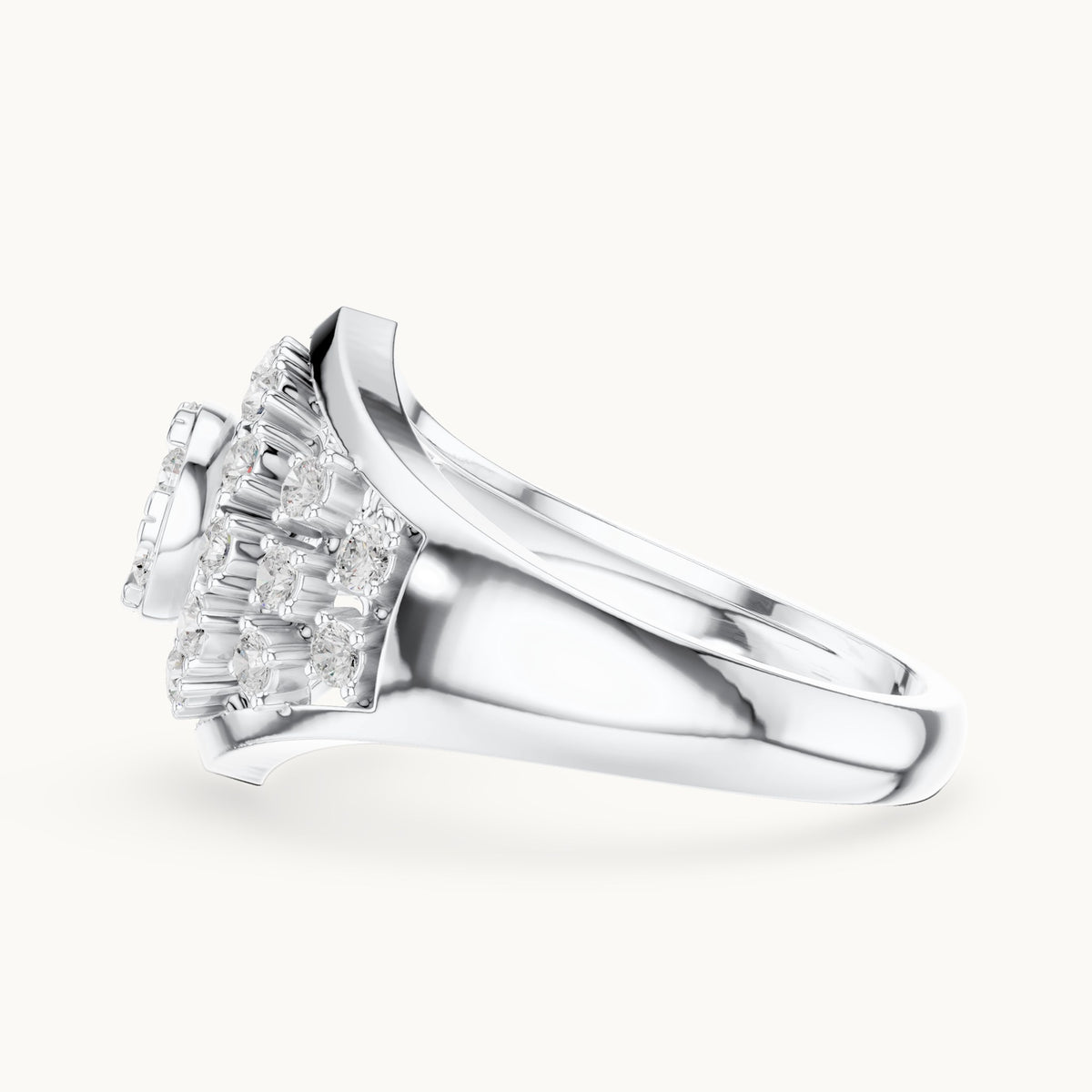 Round lab-grown diamond cluster dome cocktail ring in white gold, 0.705 CT TW, view 3