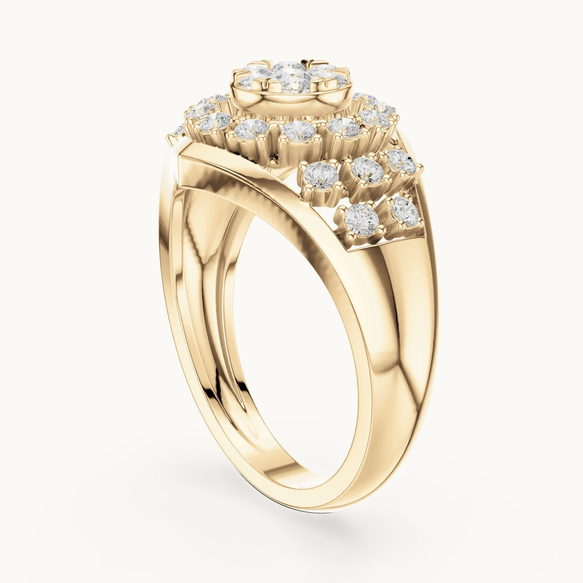 Round lab-grown diamond cluster dome cocktail ring in yellow gold, 0.705 CT TW, view 1